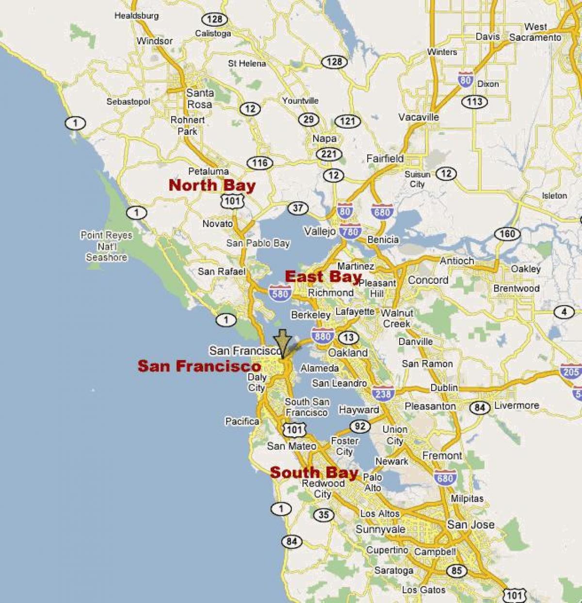 térkép dél-öböl észak-kaliforniában