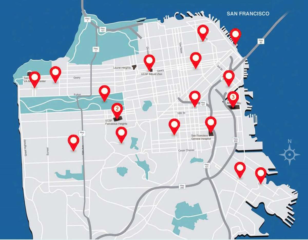 Térkép San Francisco kórházak