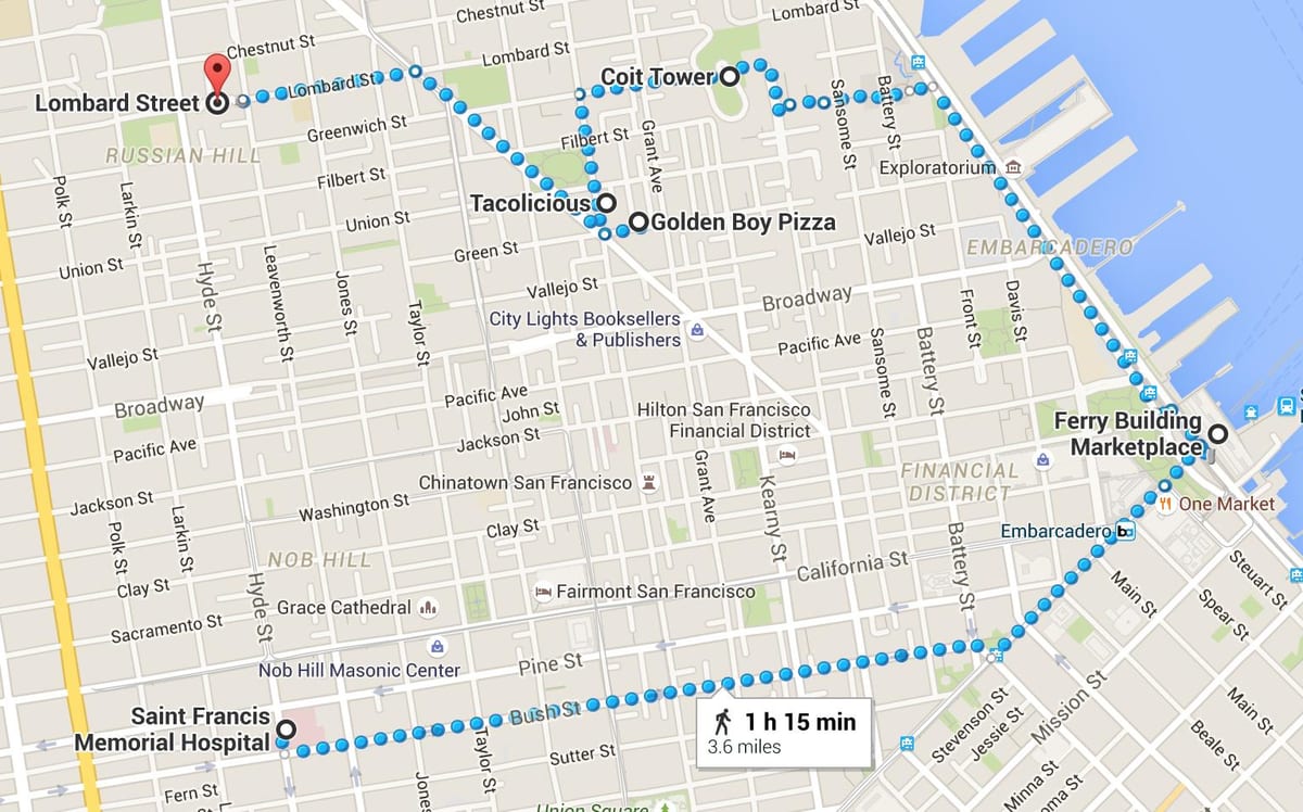 San Francisco kínai negyed gyalogos túra térkép