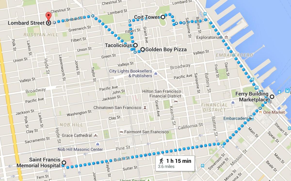 San Francisco kínai negyed gyalogos túra térkép