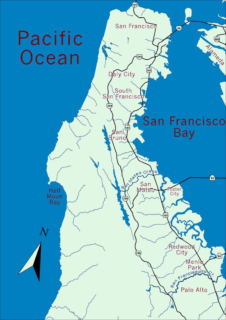 Térkép bay area-félsziget