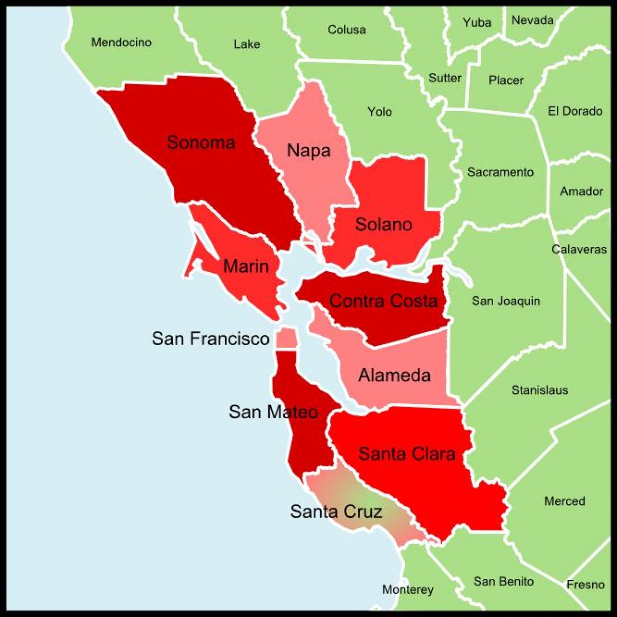 San Francisco bay area megye térkép