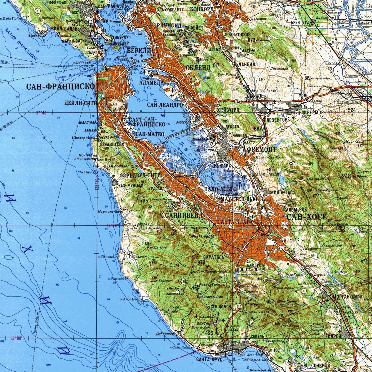 San Francisco bay area-topográfiai térkép