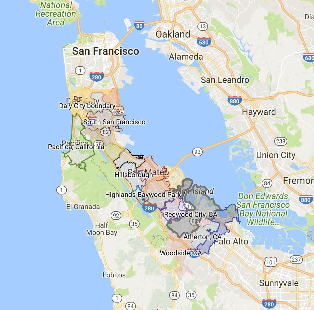 Térkép bay area város határ