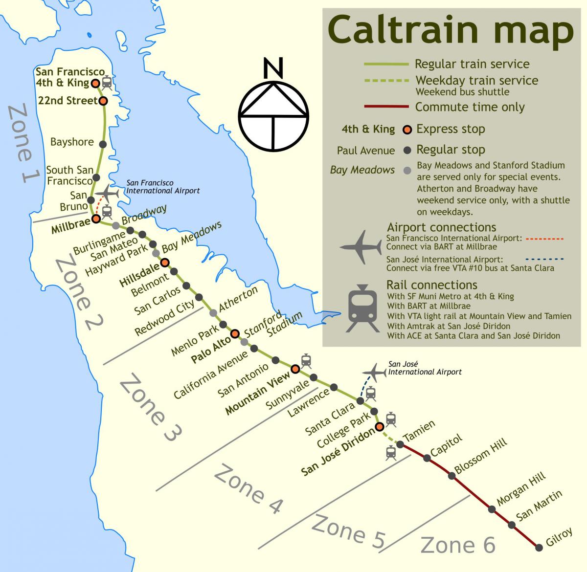 caltrain megáll térkép