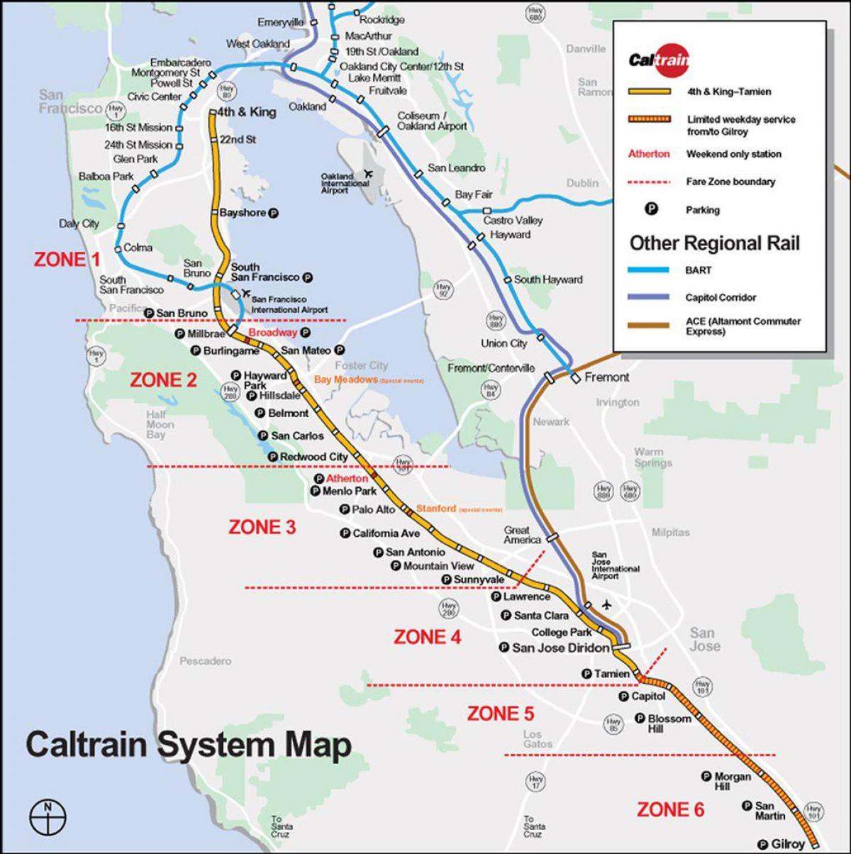 caltrain útvonal térkép