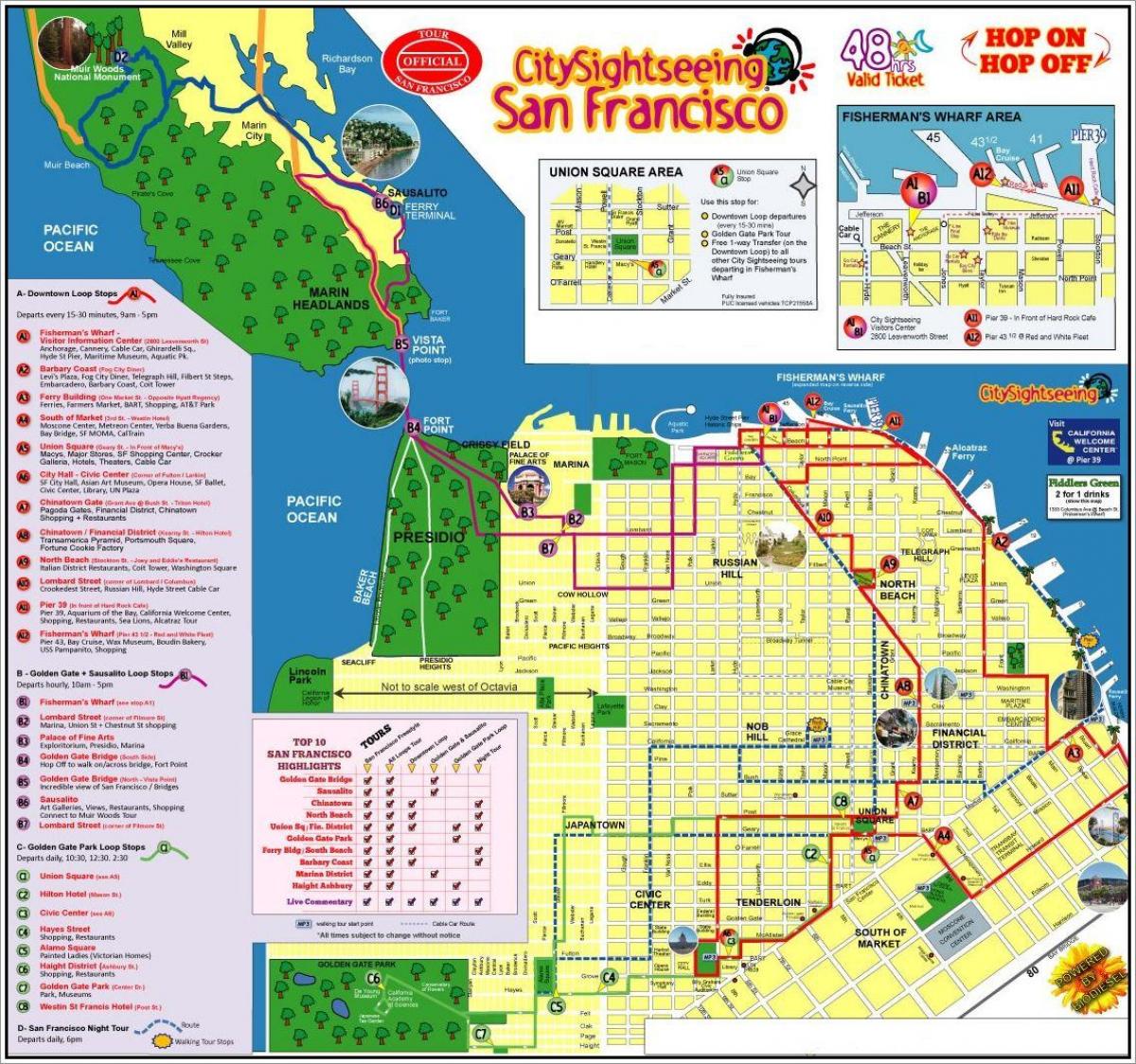 San Francisco hop on hop off buszos városnézés térkép