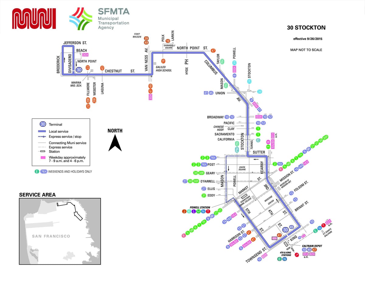 San Francisco busz 30 útvonal térkép