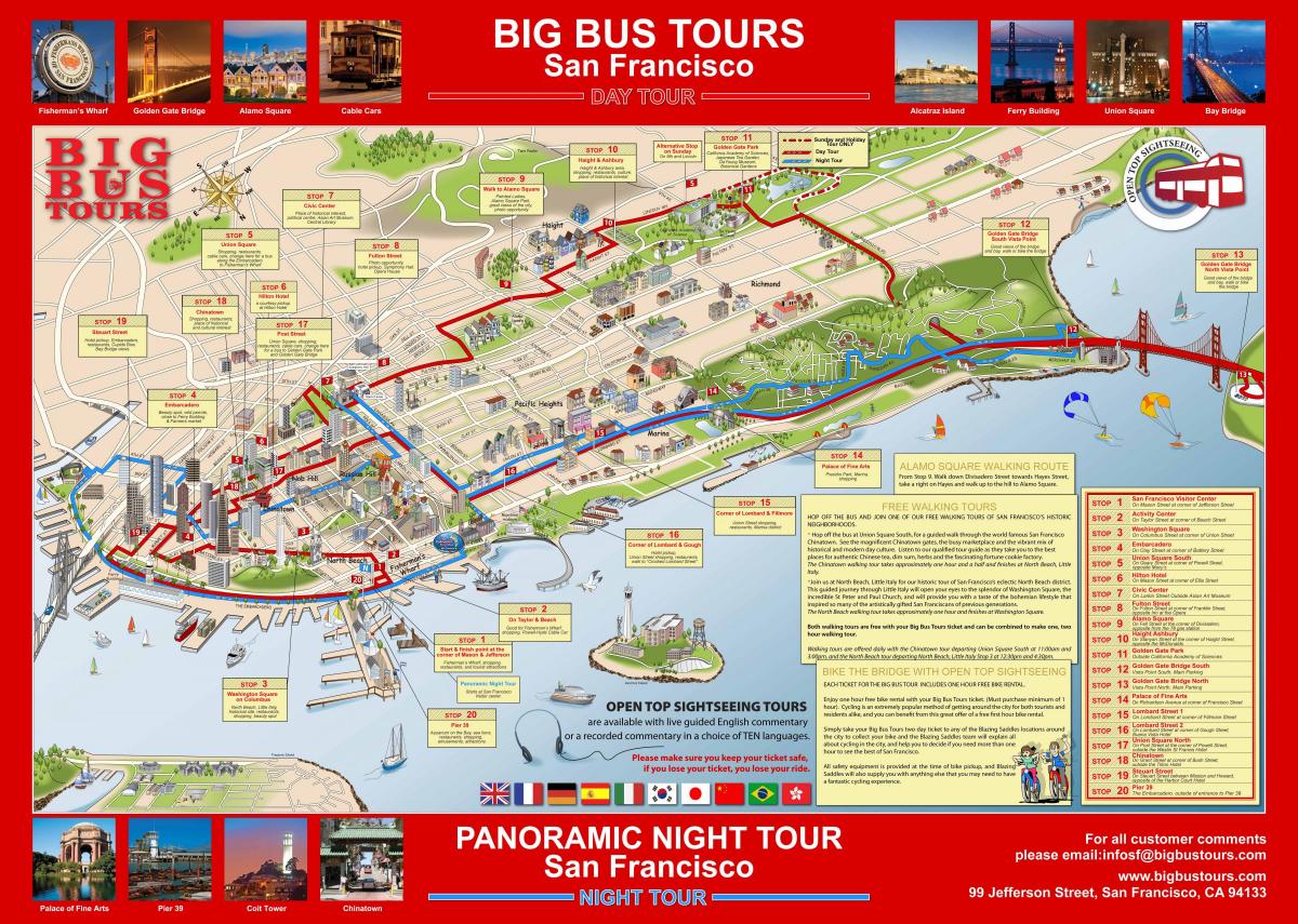 nagy piros busz, San Francisco térkép