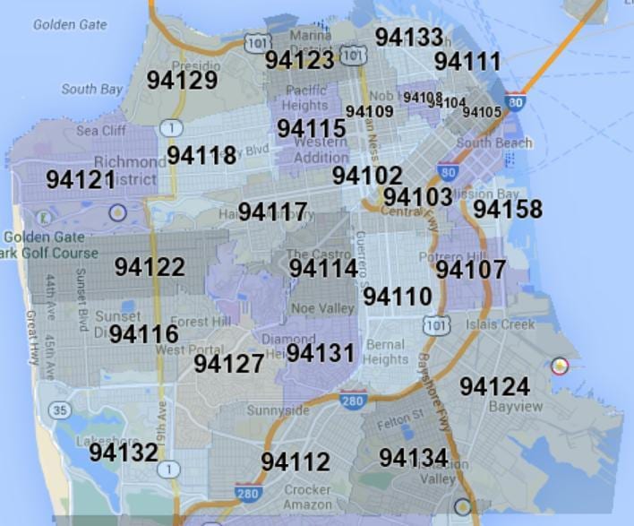 San Francisco zip térkép