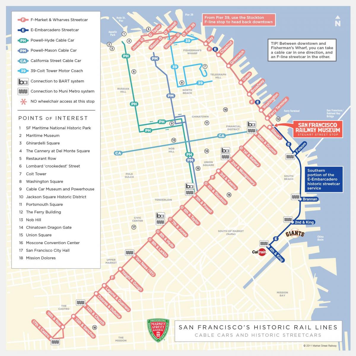 San Francisco felvonó menetrend, térkép