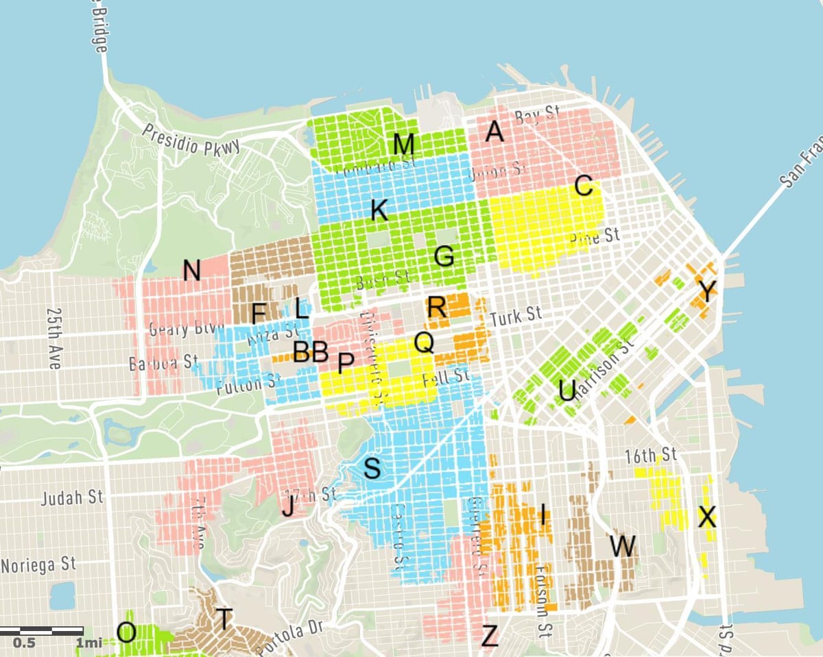 ingyenes parkolás az utcán, San Francisco térkép