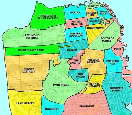 kertvárosban, San Francisco térkép