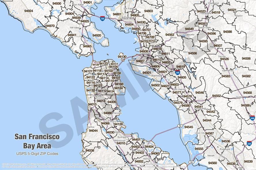 bay area-terület kód térkép