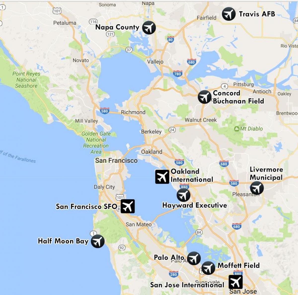 repülőterek közelében, San Francisco térkép
