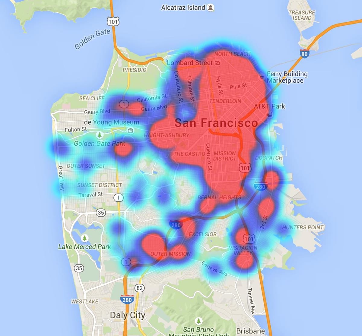 a hő térkép San Francisco