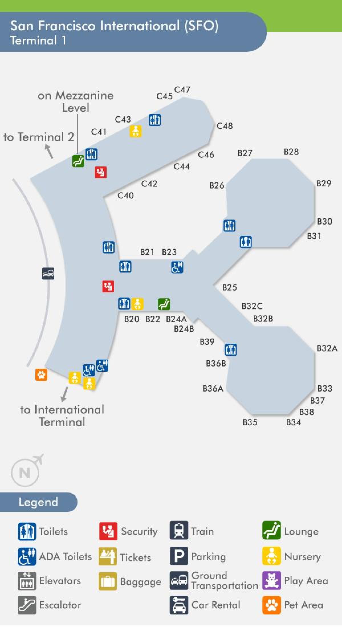 San Francisco repülőtéri terminál 1 térkép