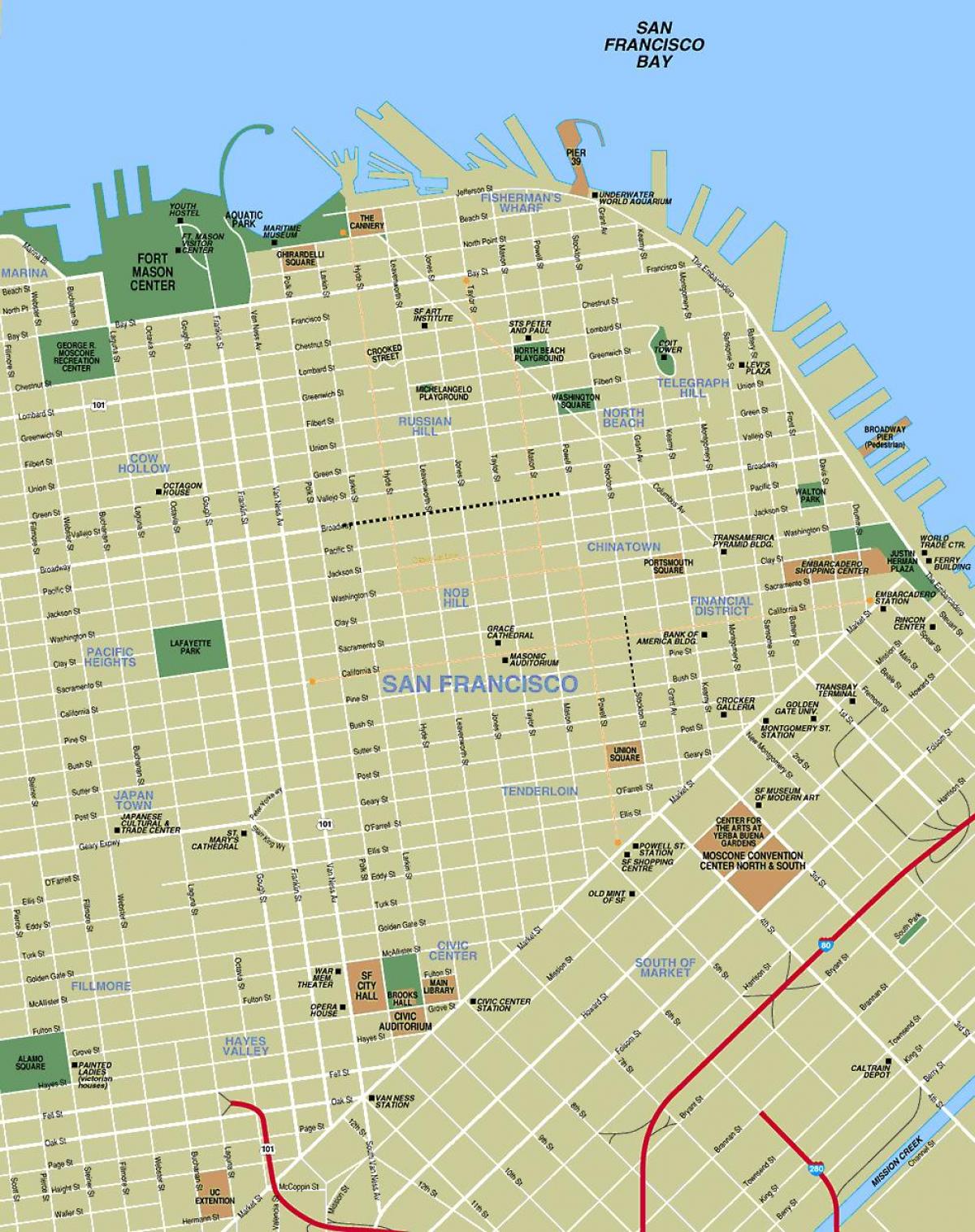 térkép belvárosi, San Francisco, ca