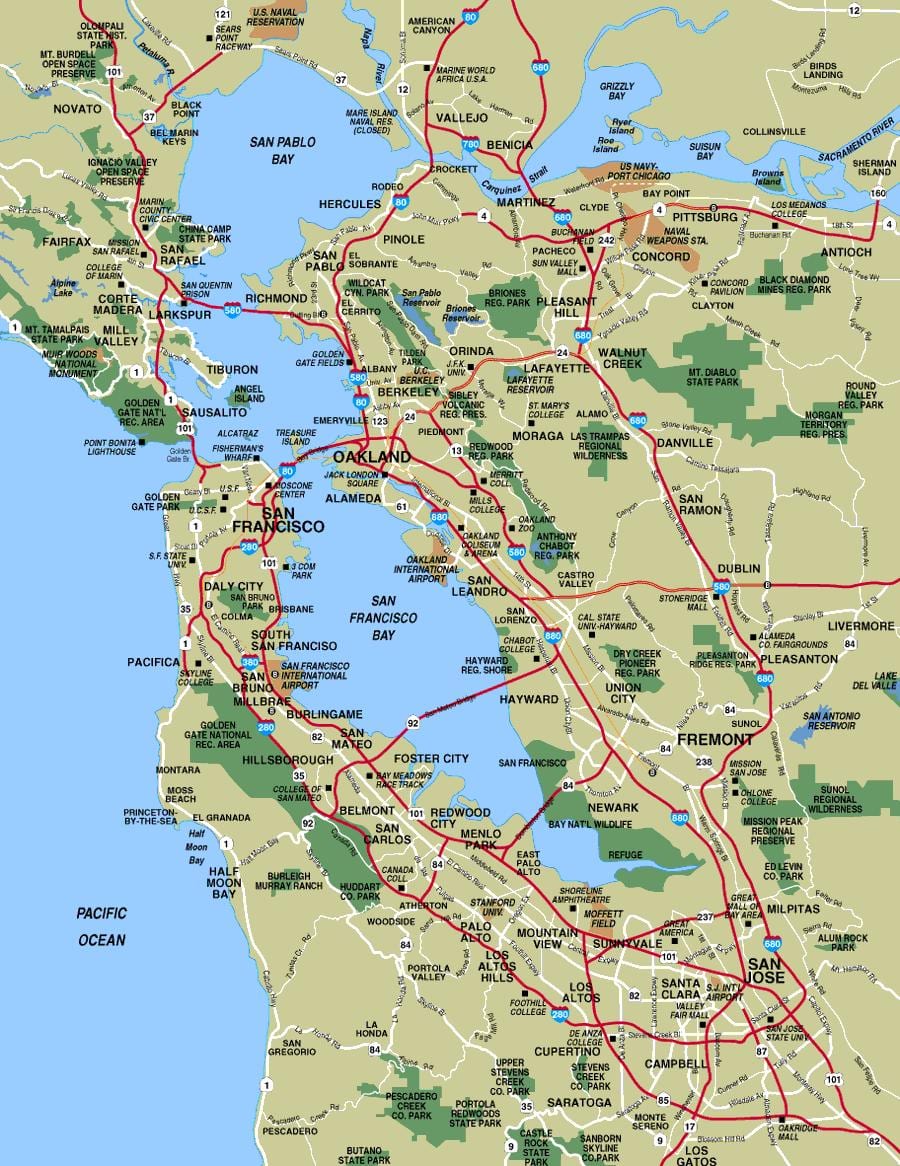 Térkép San Francisco terület városok