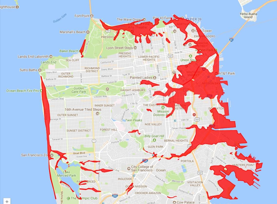 San Francisco területek elkerülése érdekében térkép