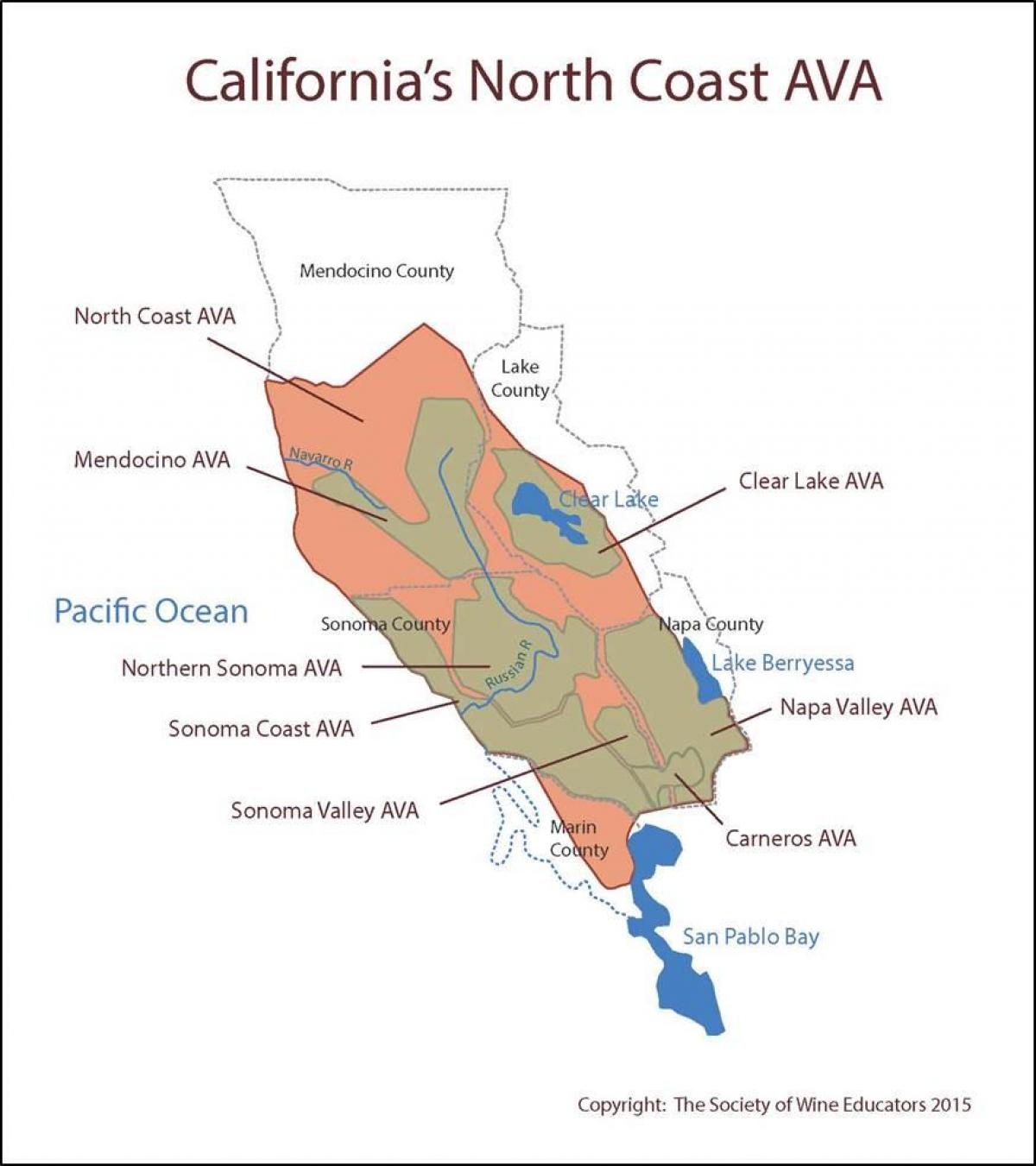 Térkép kaliforniai partvidék északi részén, San Francisco