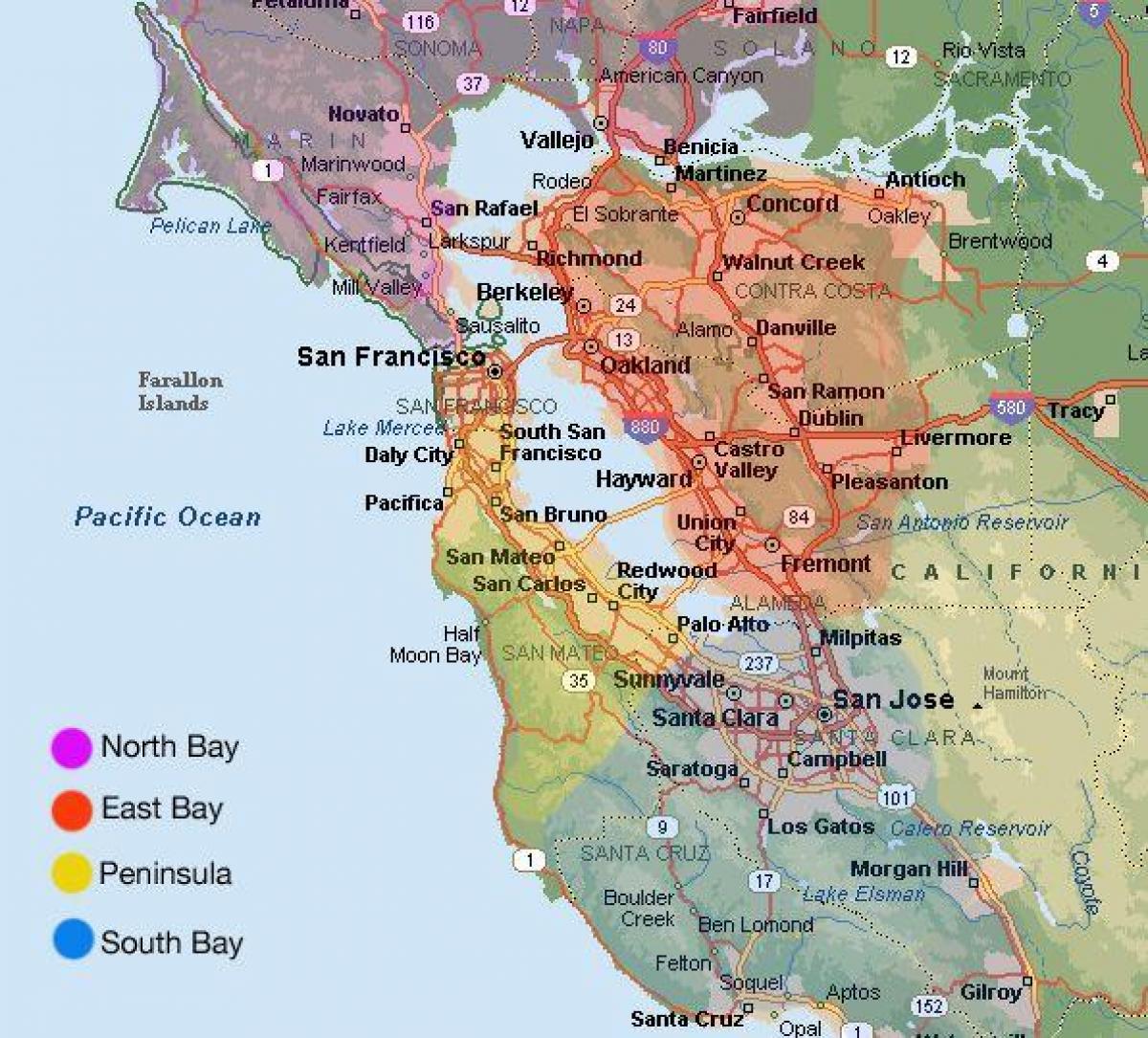 San Francisco területén térkép, környező terület