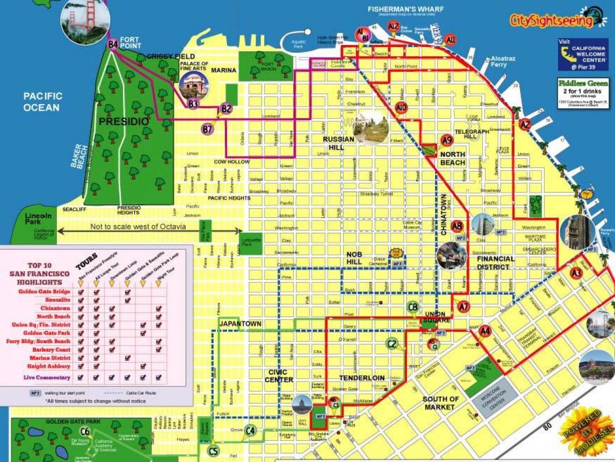 Térkép városnézés San Francisco útvonal