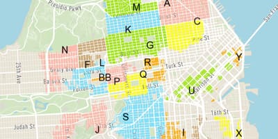 Ingyenes parkolás az utcán, San Francisco térkép